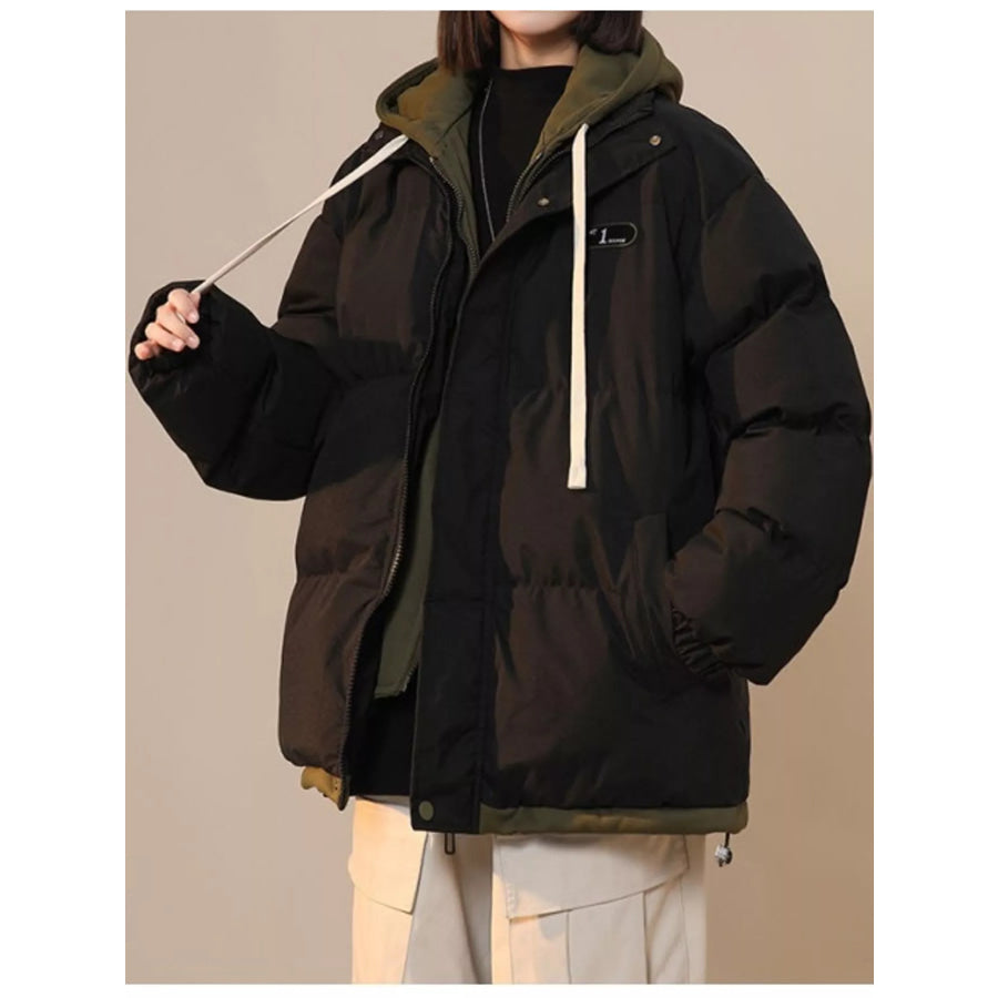 Zip Up Hooded Puffer Outerwear Black / S Apparel and Accessories