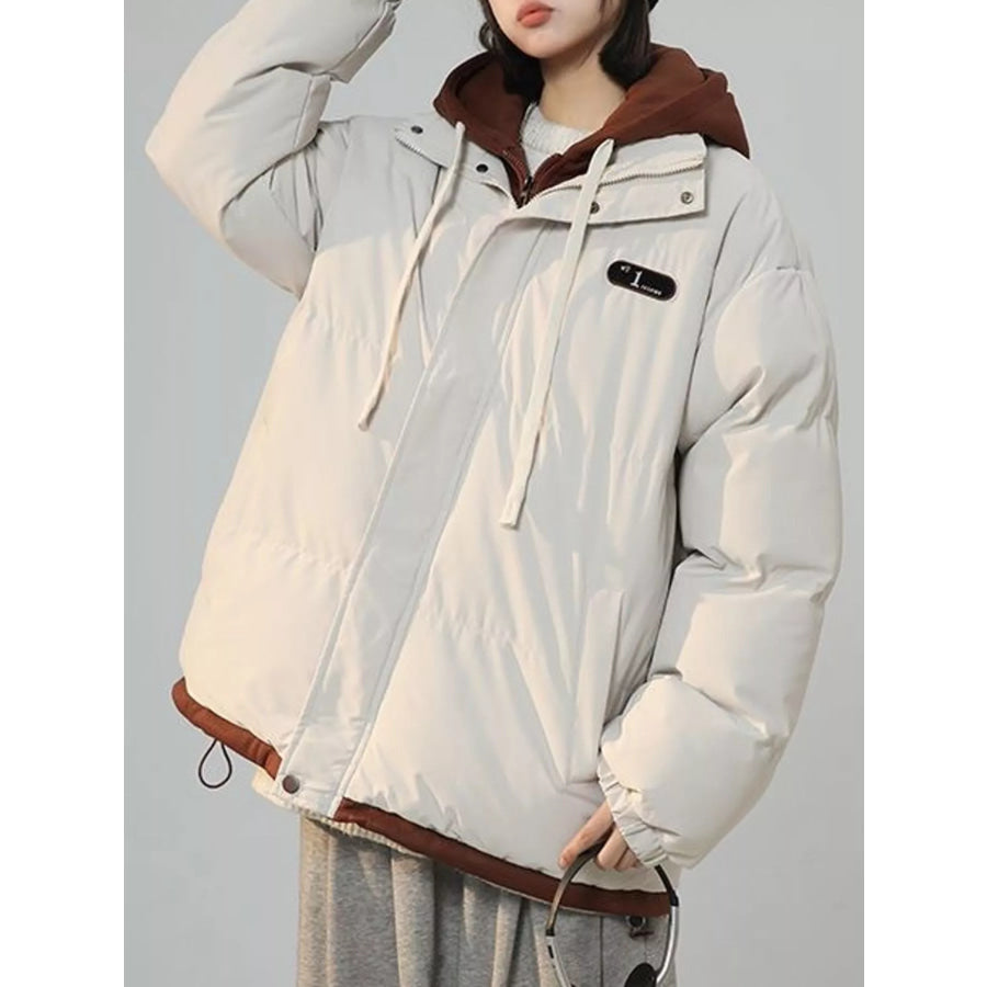 Zip Up Hooded Puffer Outerwear Off-White / S Apparel and Accessories