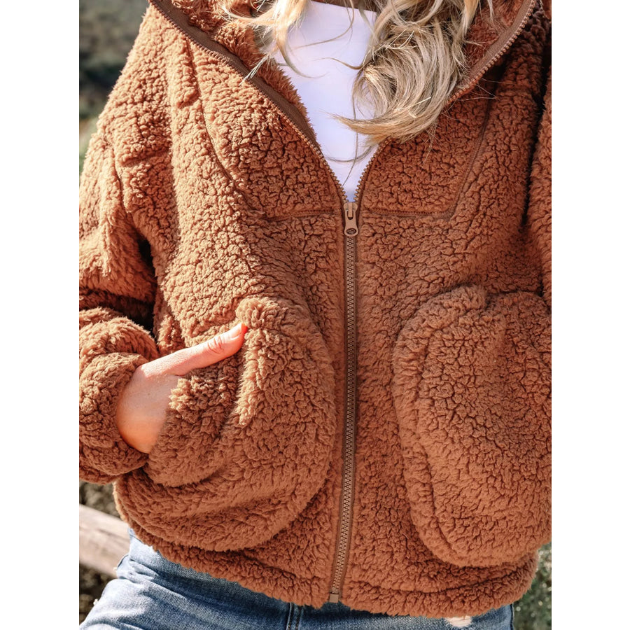 Zip Up Hooded Sherpa Jacket Apparel and Accessories