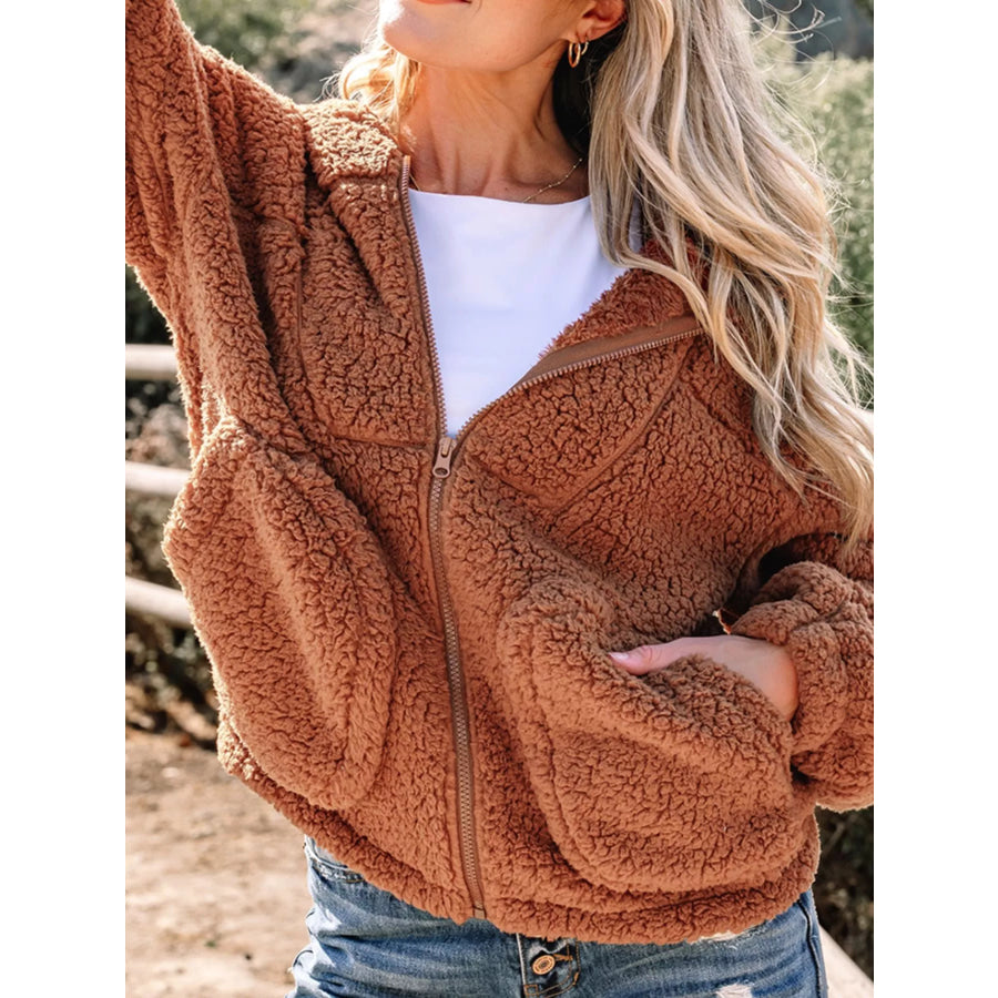 Zip Up Hooded Sherpa Jacket Apparel and Accessories