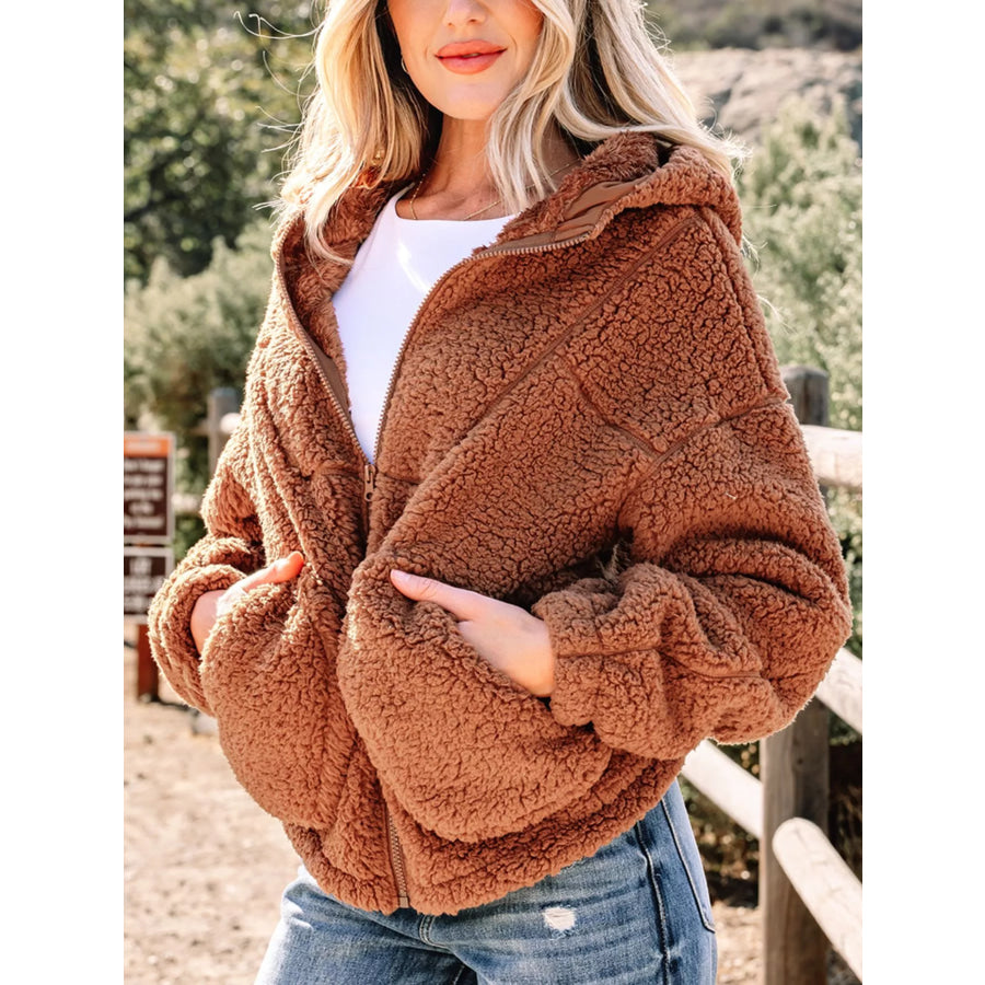 Zip Up Hooded Sherpa Jacket Apparel and Accessories