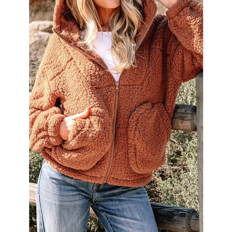 Zip Up Hooded Sherpa Jacket Apparel and Accessories