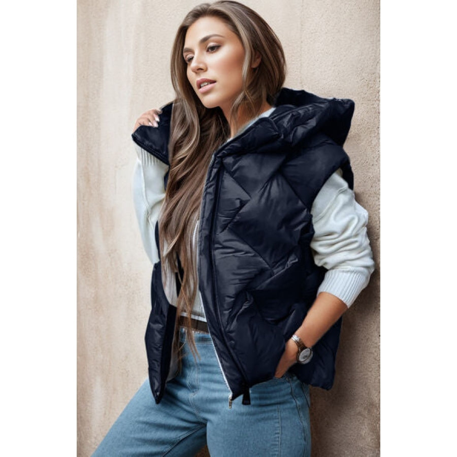 Zip Up Hooded Vest Coat Clothing