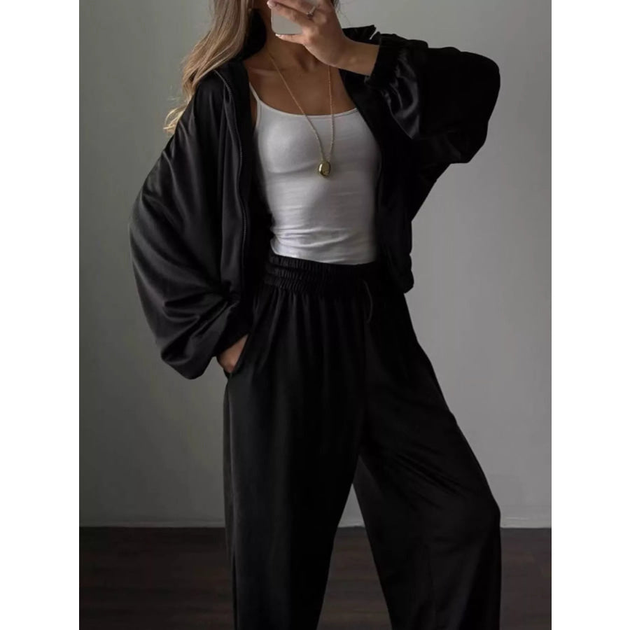 Zip-Up Hoodie and Joggers Set Black / S Apparel and Accessories