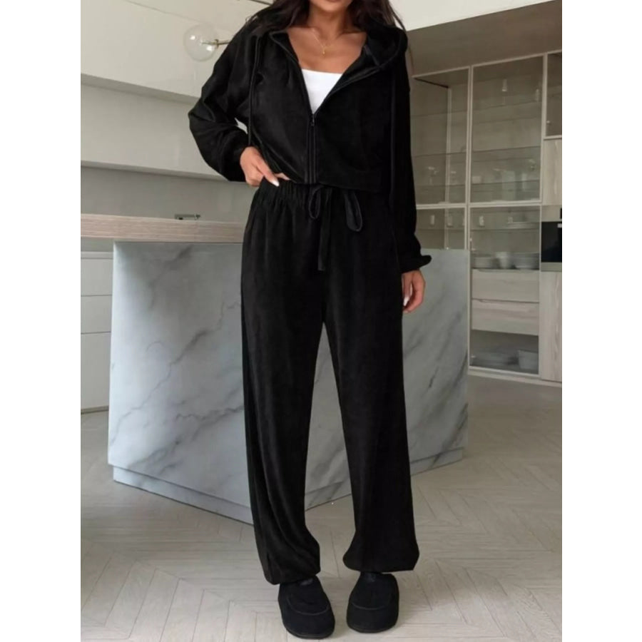 Zip-Up Hoodie and Joggers Set Black / S Apparel Accessories
