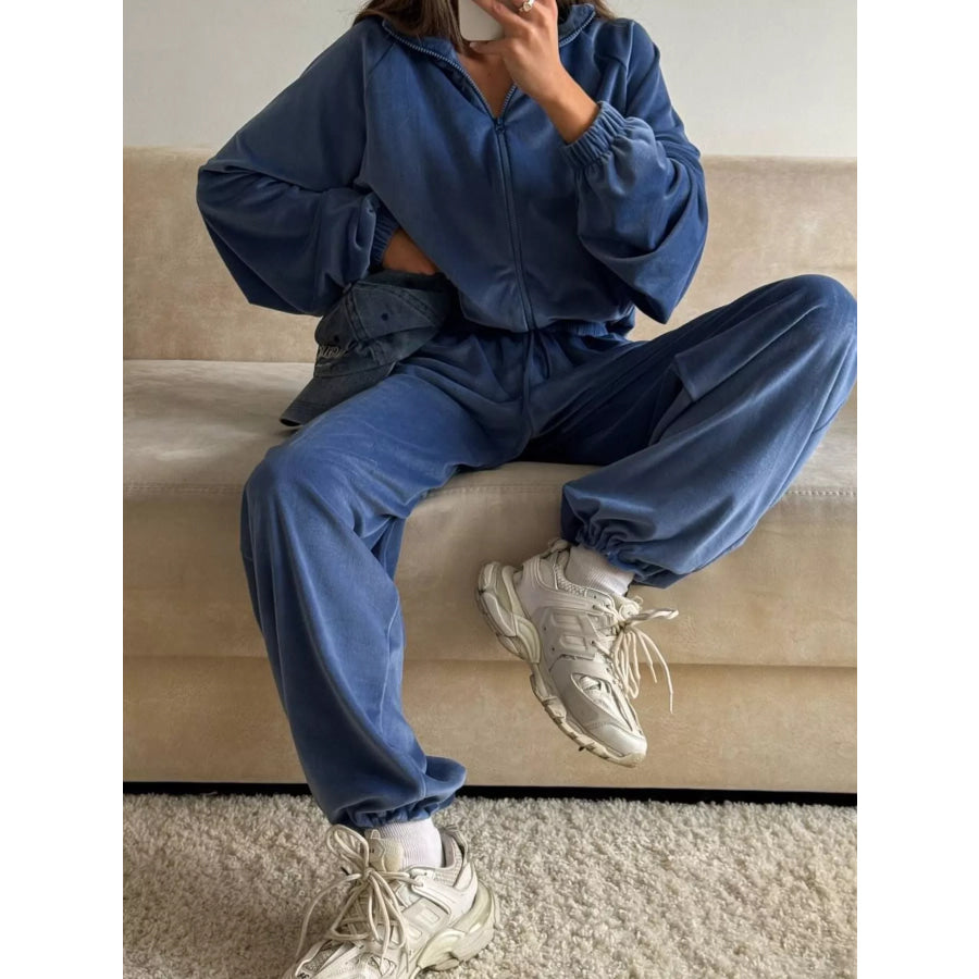 Zip-Up Hoodie and Joggers Set Dark Blue / S Apparel and Accessories