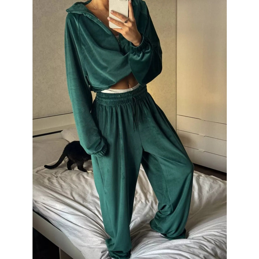 Zip-Up Hoodie and Joggers Set Green / S Apparel and Accessories