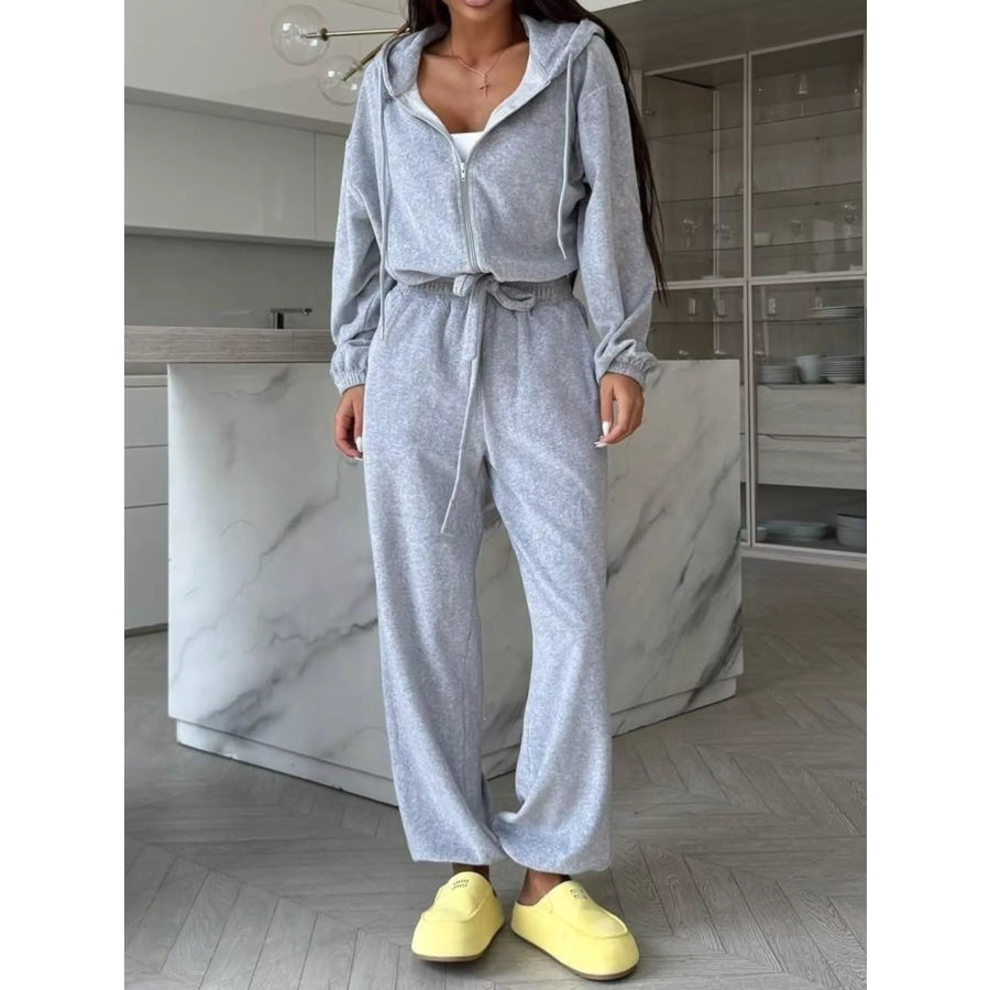 Zip-Up Hoodie and Joggers Set Light Gray / S Apparel Accessories