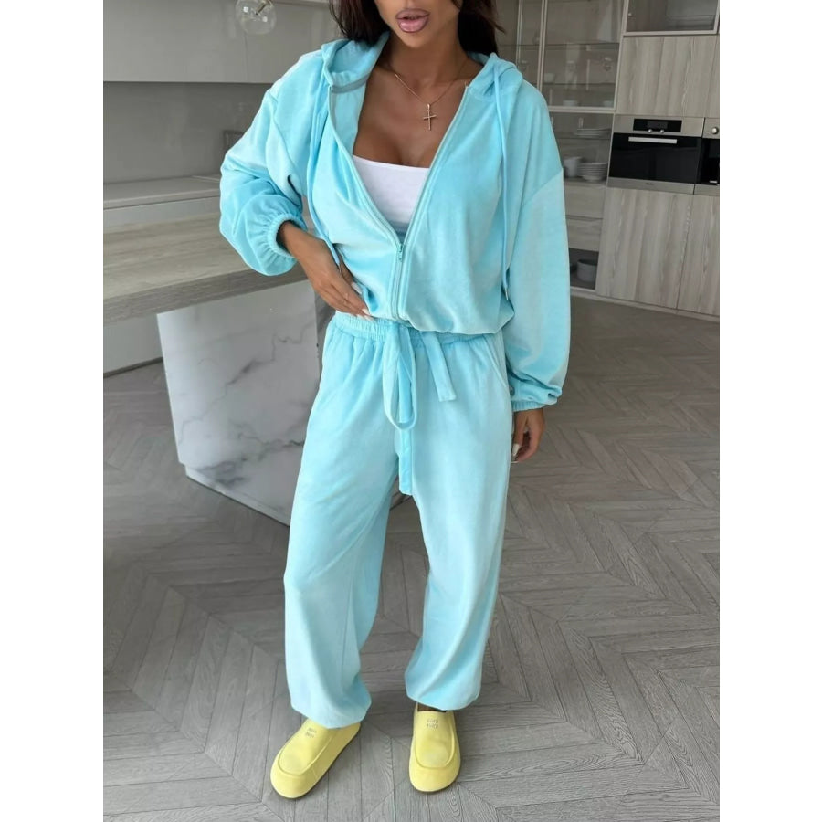 Zip-Up Hoodie and Joggers Set Pastel Blue / S Apparel Accessories