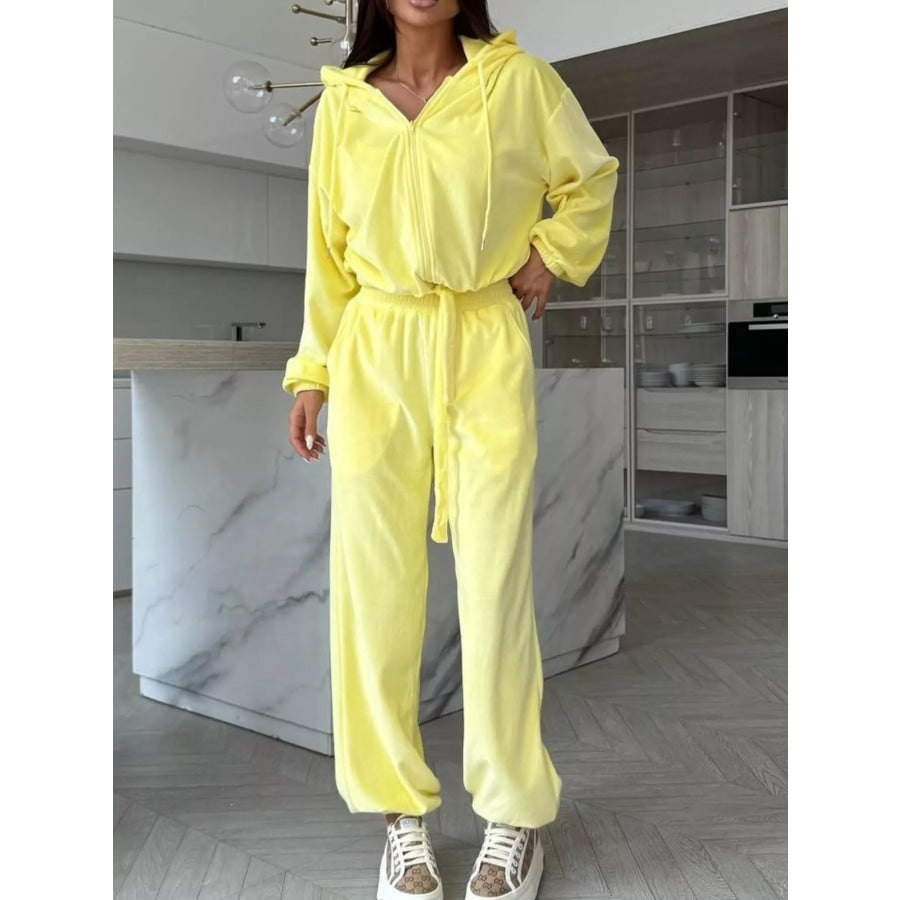 Zip-Up Hoodie and Joggers Set Yellow / S Apparel Accessories