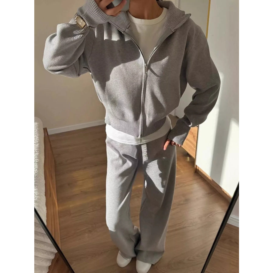 Zip-Up Hoodie and Pants Set Dark Gray / XS Apparel and Accessories