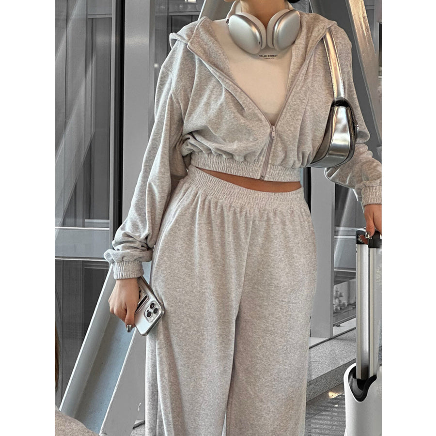 Zip Up Hoodie and Pocketed Pants Set Apparel and Accessories