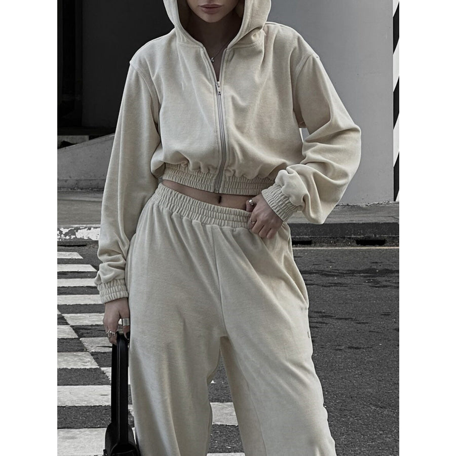 Zip Up Hoodie and Pocketed Pants Set Apparel and Accessories