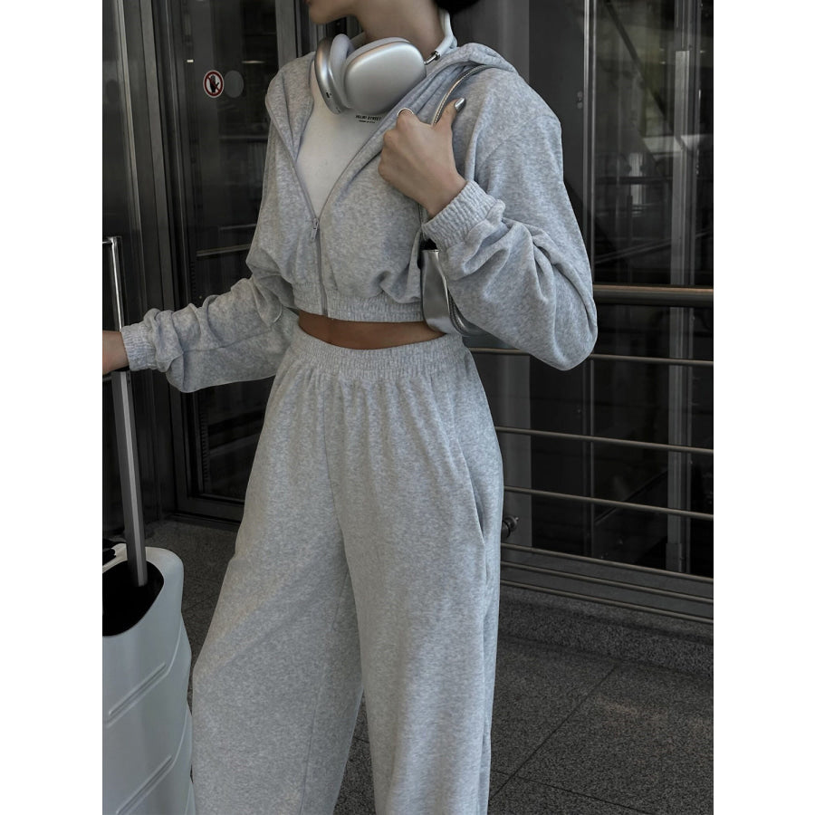 Zip Up Hoodie and Pocketed Pants Set Apparel and Accessories