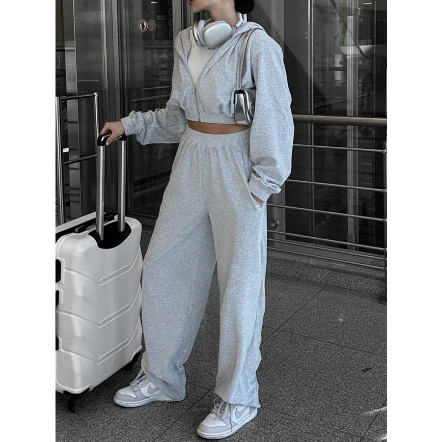 Zip Up Hoodie and Pocketed Pants Set Apparel and Accessories