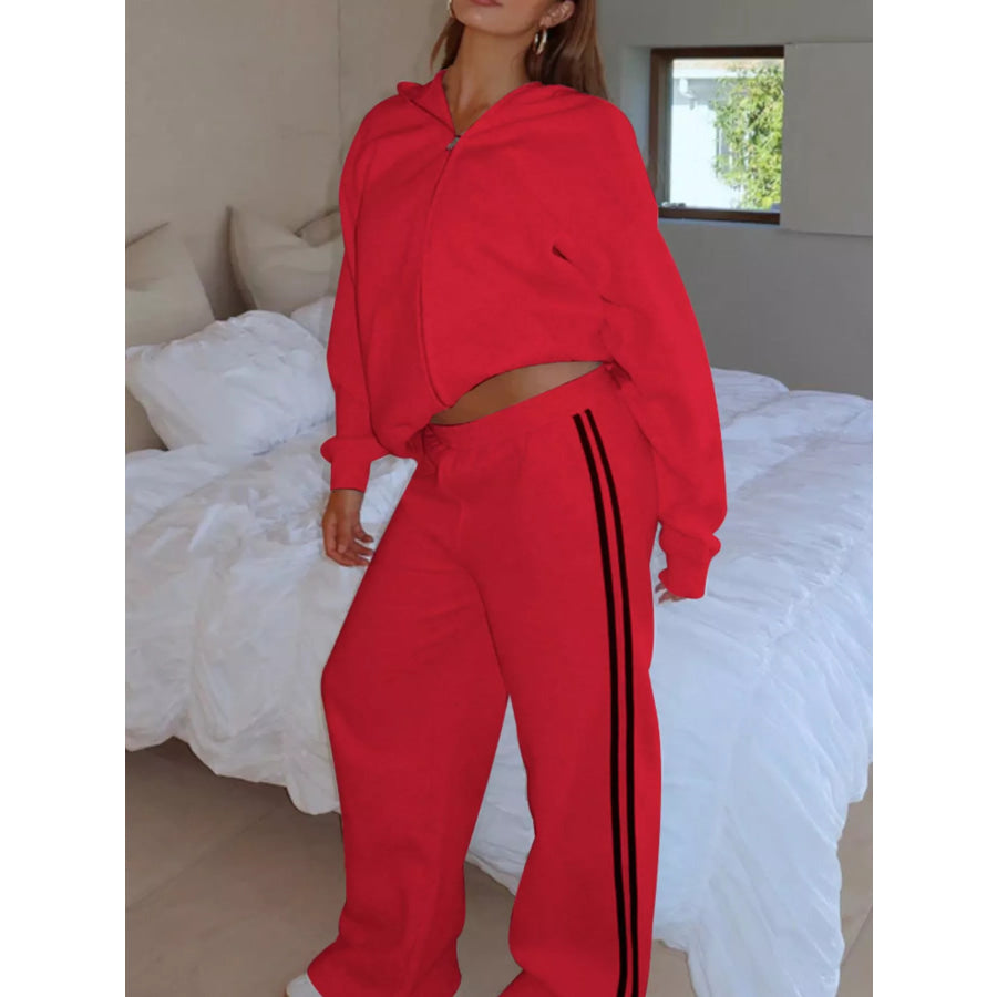 Zip Up Hoodie and Striped Pants Set Apparel and Accessories
