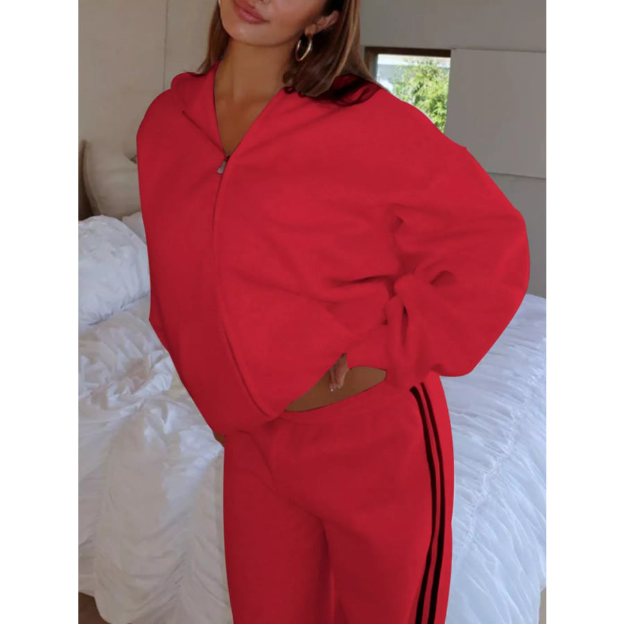 Zip Up Hoodie and Striped Pants Set Apparel and Accessories