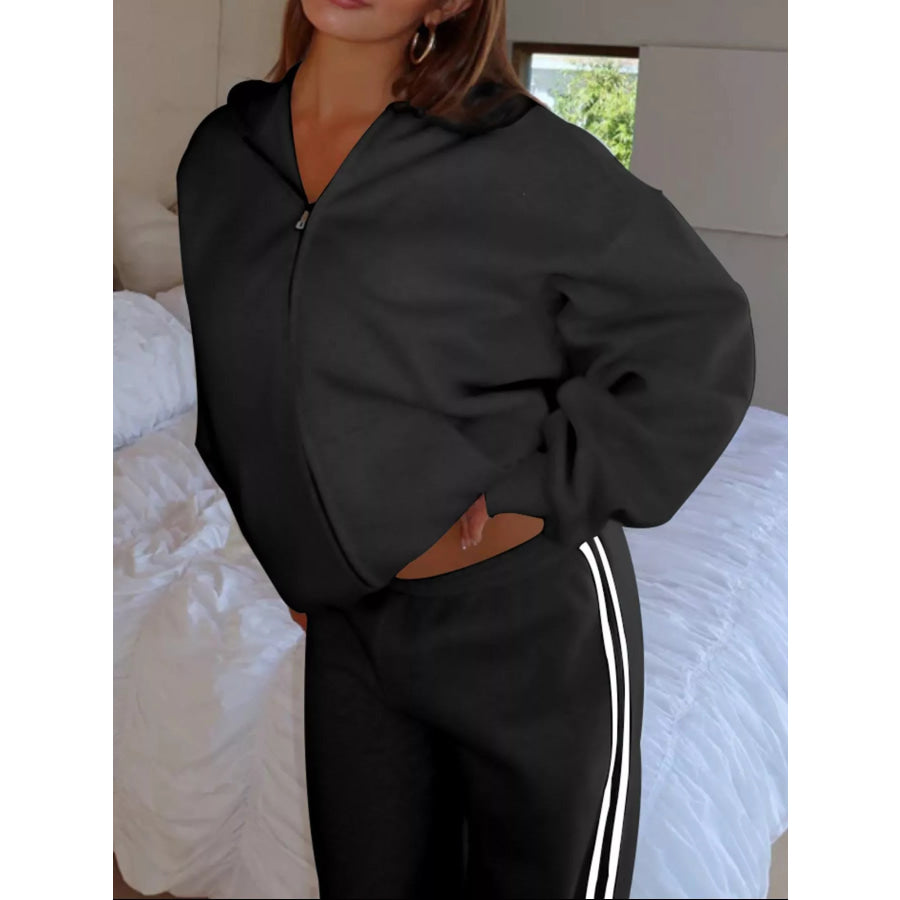 Zip Up Hoodie and Striped Pants Set Apparel and Accessories