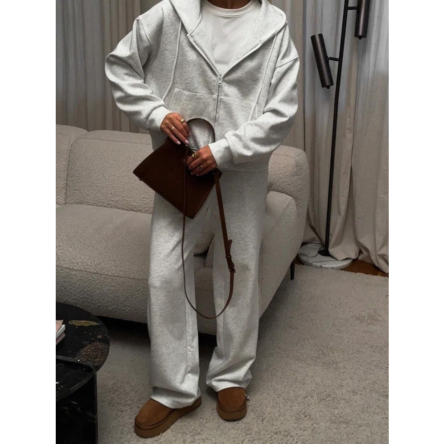 Zip-Up Hoodie and Sweatpants Set Gray / S Apparel and Accessories