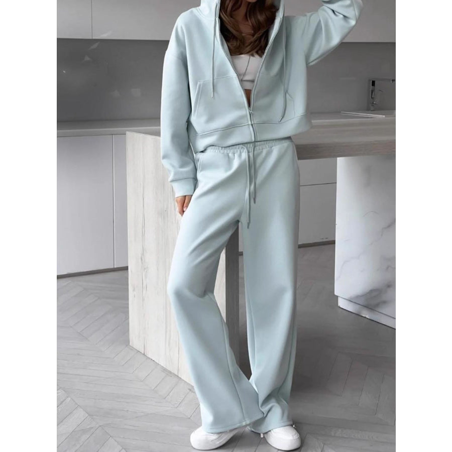 Zip-Up Hoodie and Sweatpants Set Blue / S Apparel and Accessories