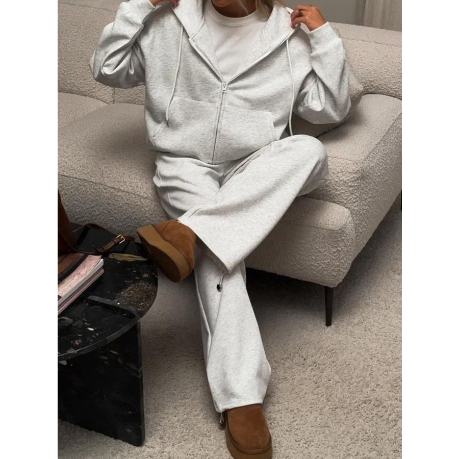 Zip-Up Hoodie and Sweatpants Set Gray / S Apparel and Accessories