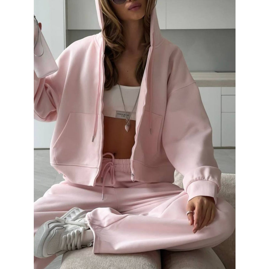 Zip-Up Hoodie and Sweatpants Set Pink / S Apparel and Accessories