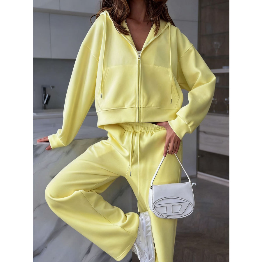 Zip-Up Hoodie and Sweatpants Set Yellow / S Apparel and Accessories