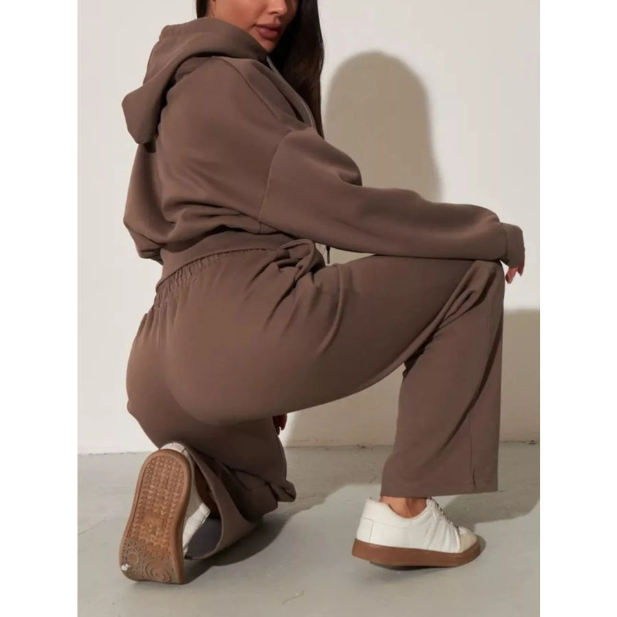 Zip-Up Hoodie and Wide-Leg Pants Set Apparel and Accessories