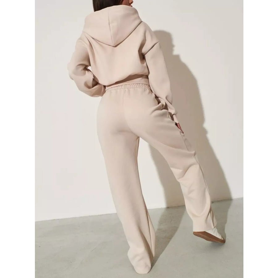 Zip-Up Hoodie and Wide-Leg Pants Set Apparel and Accessories