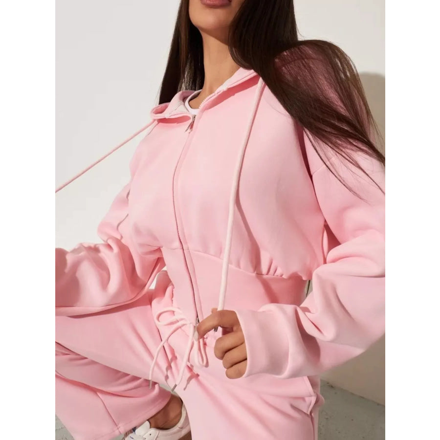 Zip-Up Hoodie and Wide-Leg Pants Set Apparel and Accessories