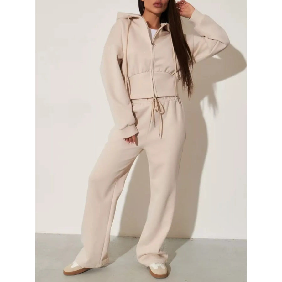 Zip-Up Hoodie and Wide-Leg Pants Set Apparel and Accessories
