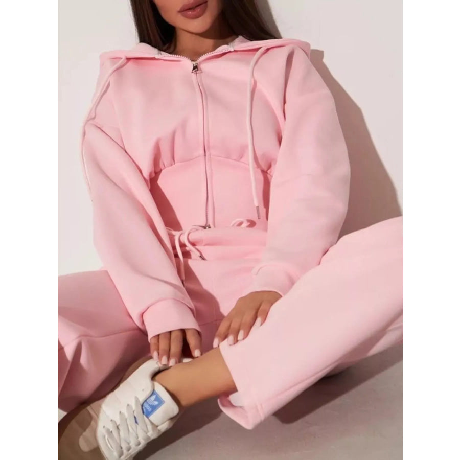 Zip-Up Hoodie and Wide-Leg Pants Set Apparel and Accessories