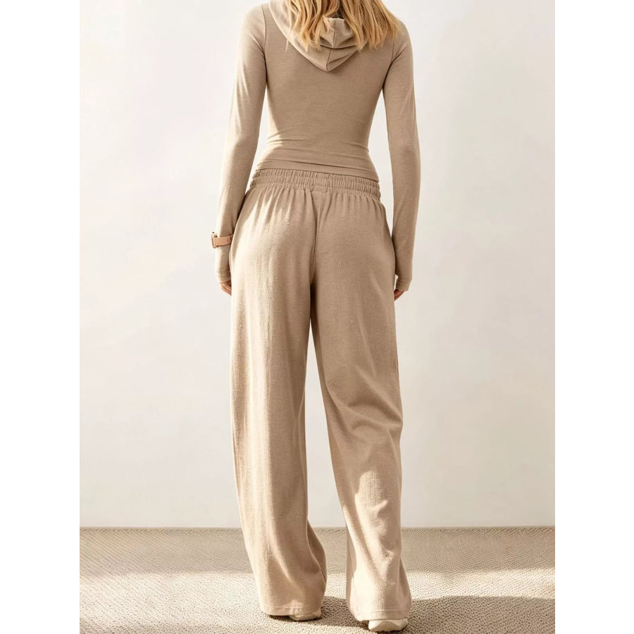 Zip-Up Hoodie and Wide-Leg Pants Set Apparel Accessories