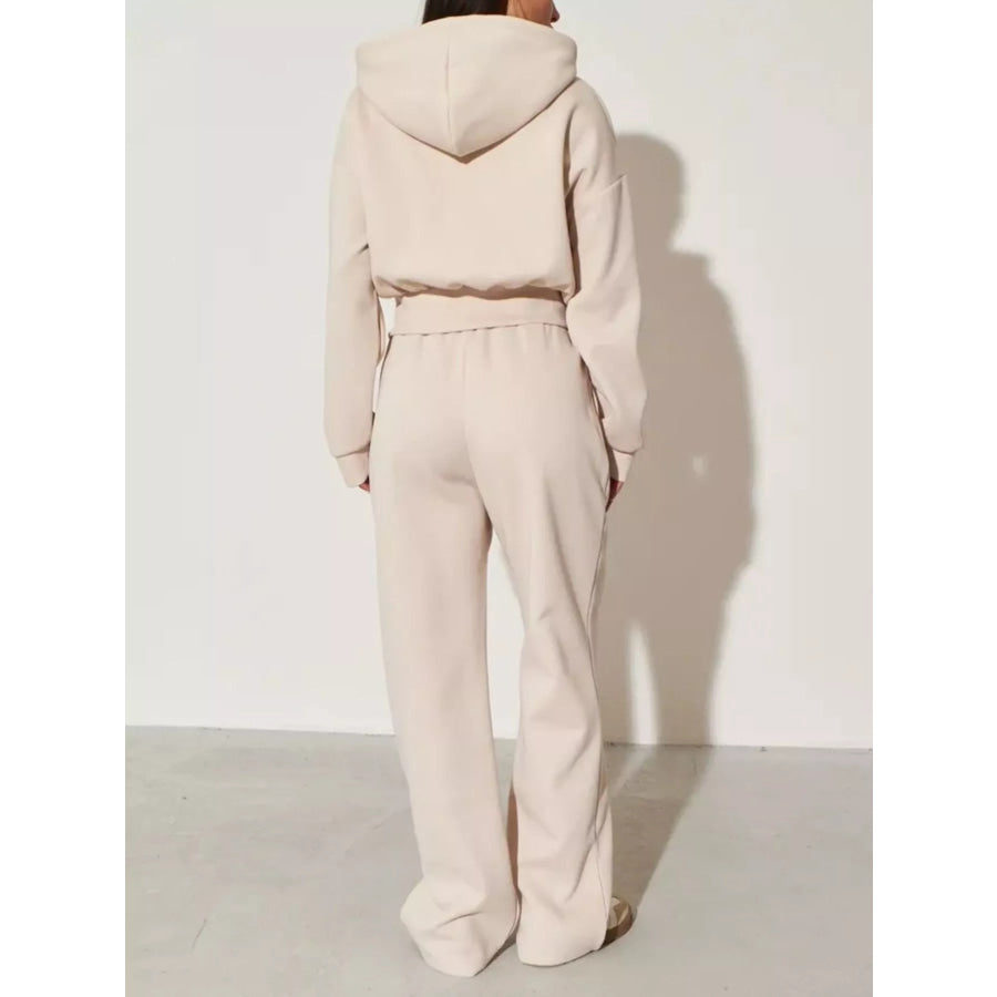 Zip-Up Hoodie and Wide-Leg Pants Set Apparel and Accessories