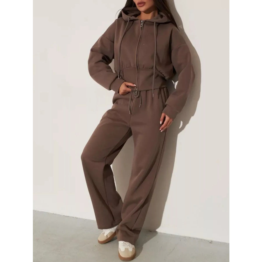 Zip-Up Hoodie and Wide-Leg Pants Set Apparel and Accessories