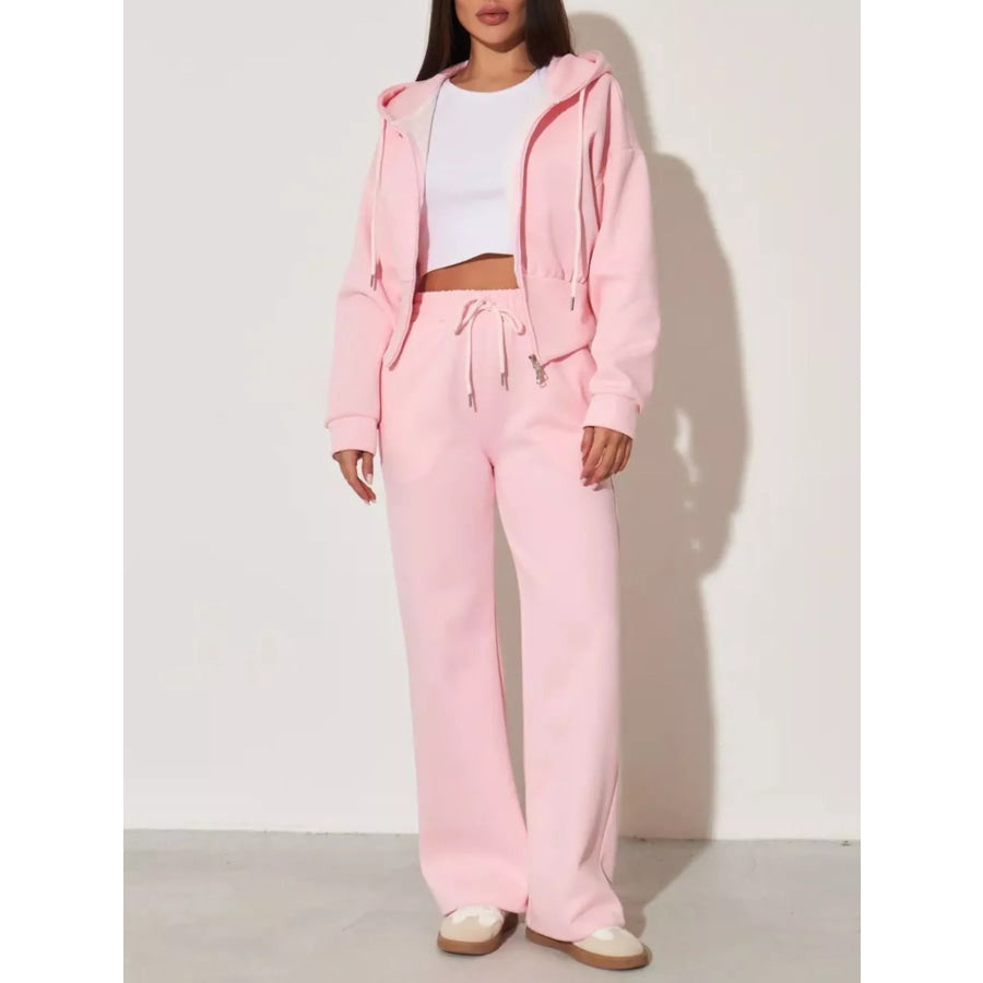 Zip-Up Hoodie and Wide-Leg Pants Set Apparel and Accessories