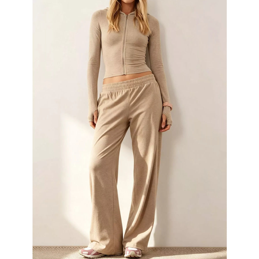 Zip-Up Hoodie and Wide-Leg Pants Set Apparel Accessories