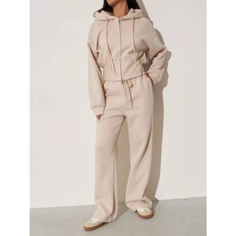 Zip-Up Hoodie and Wide-Leg Pants Set Apparel and Accessories