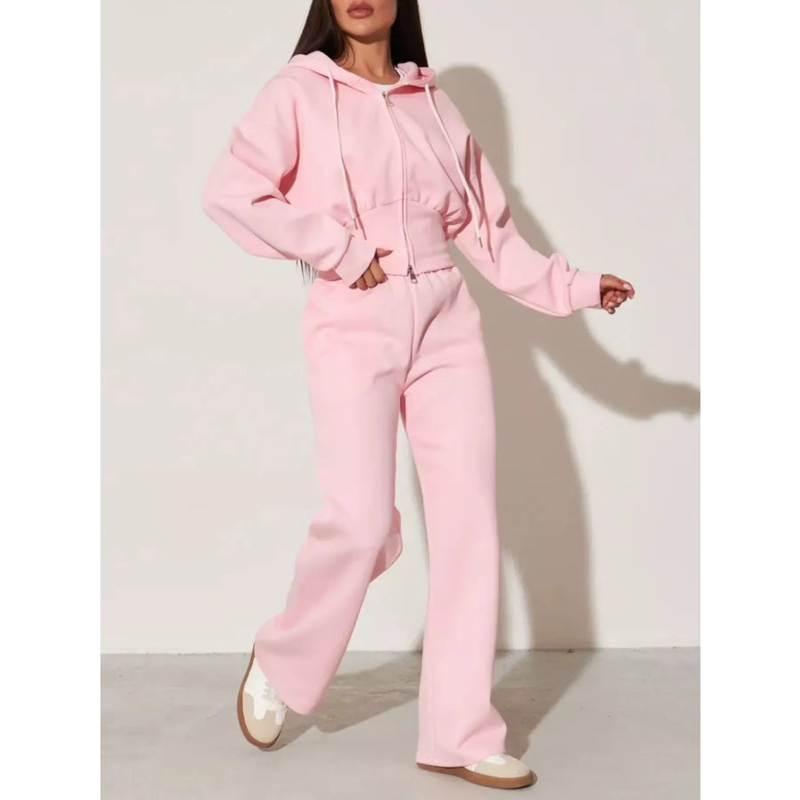 Zip-Up Hoodie and Wide-Leg Pants Set Apparel and Accessories
