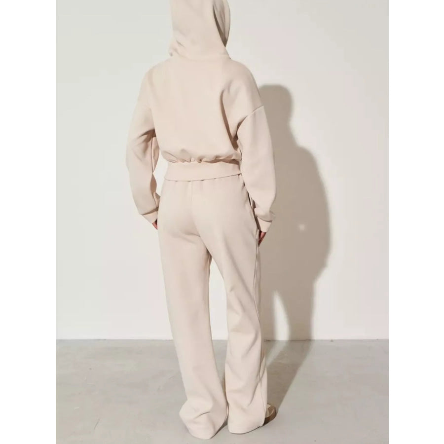 Zip-Up Hoodie and Wide-Leg Pants Set Apparel and Accessories