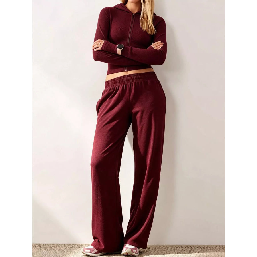 Zip-Up Hoodie and Wide-Leg Pants Set Apparel Accessories