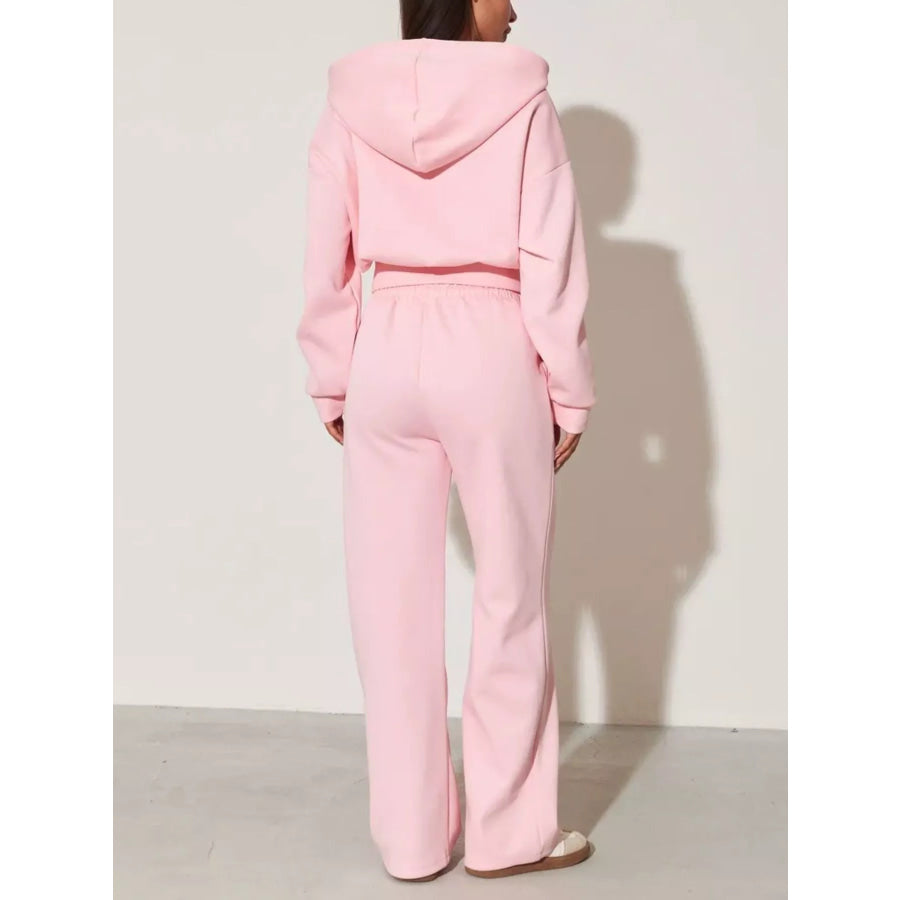 Zip-Up Hoodie and Wide-Leg Pants Set Apparel and Accessories