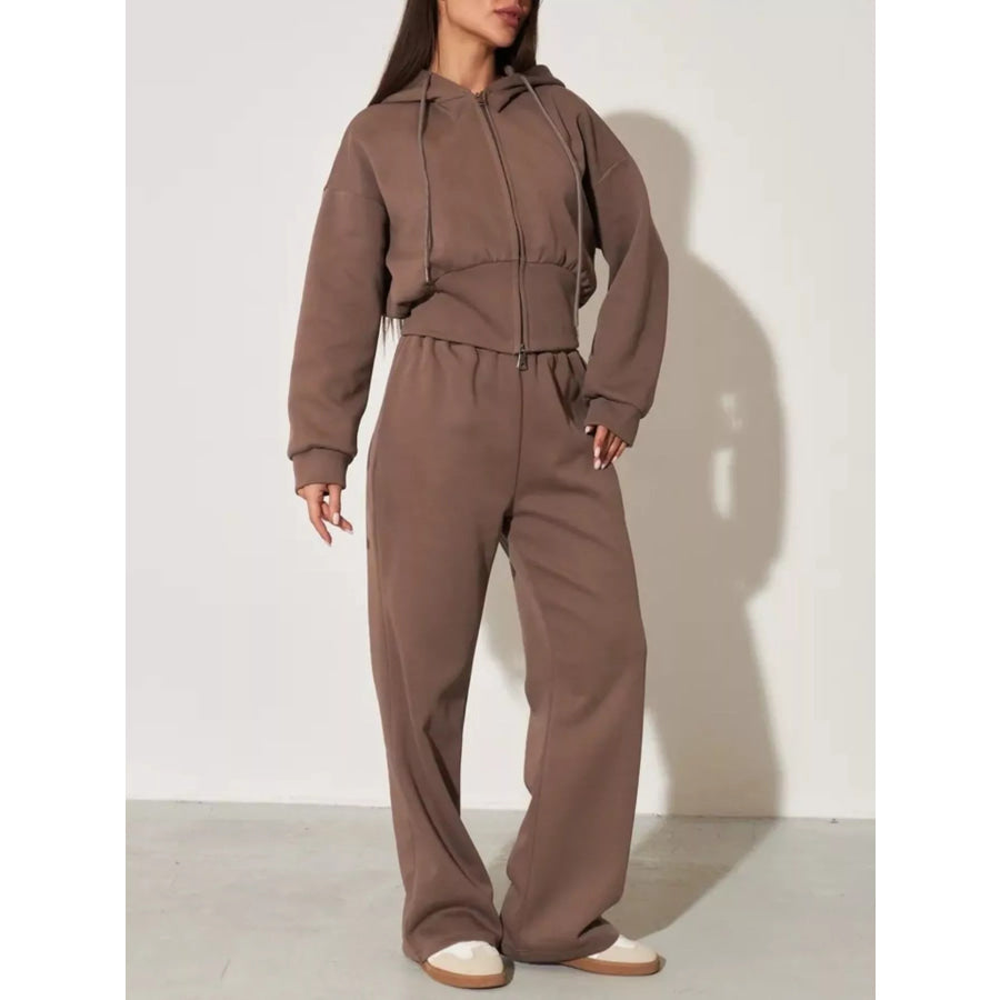Zip-Up Hoodie and Wide-Leg Pants Set Apparel and Accessories