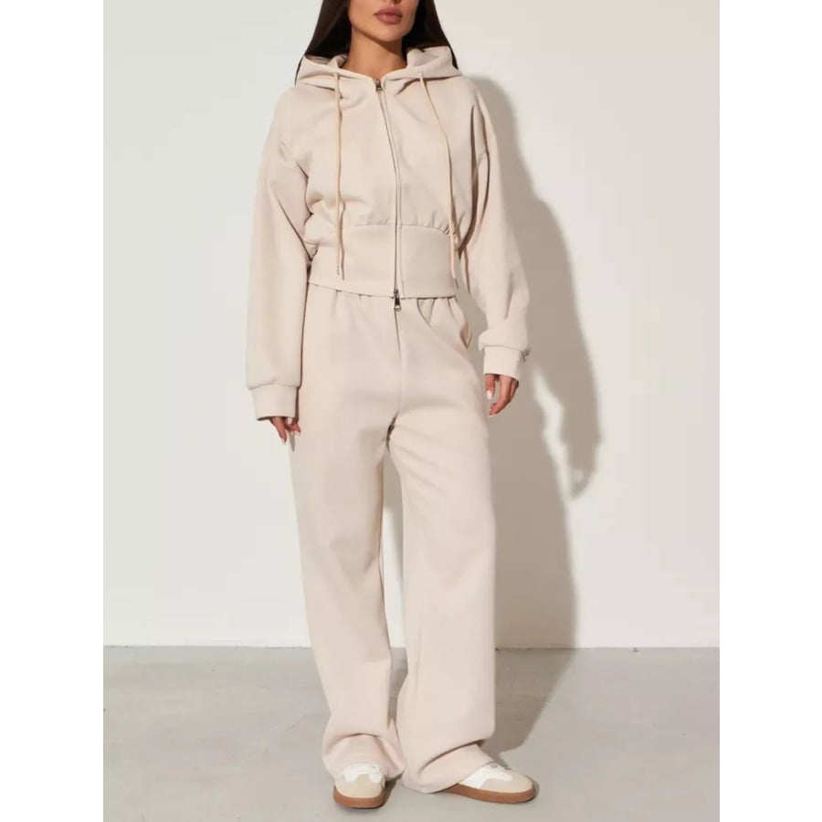 Zip-Up Hoodie and Wide-Leg Pants Set Apparel and Accessories