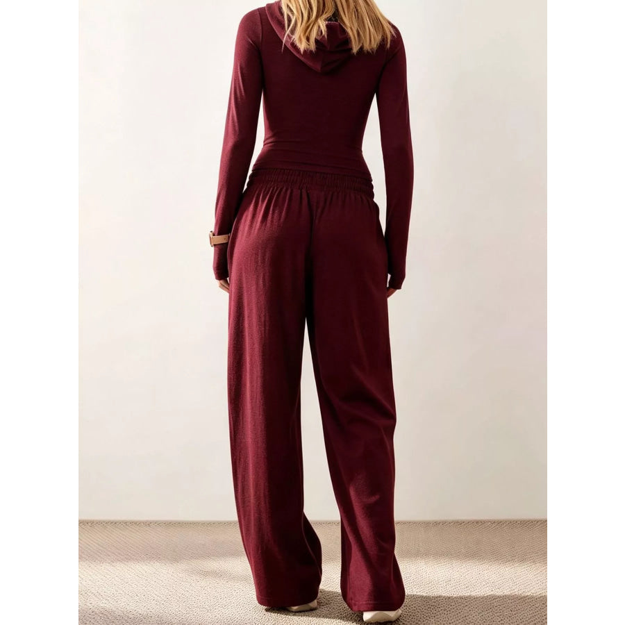 Zip-Up Hoodie and Wide-Leg Pants Set Apparel Accessories