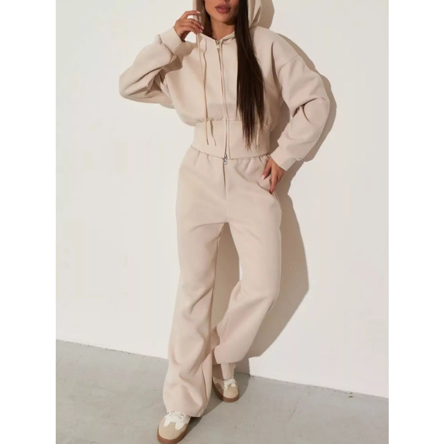 Zip-Up Hoodie and Wide-Leg Pants Set Apparel and Accessories