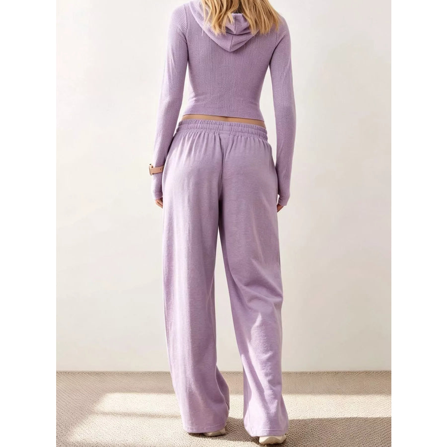 Zip-Up Hoodie and Wide-Leg Pants Set Apparel Accessories