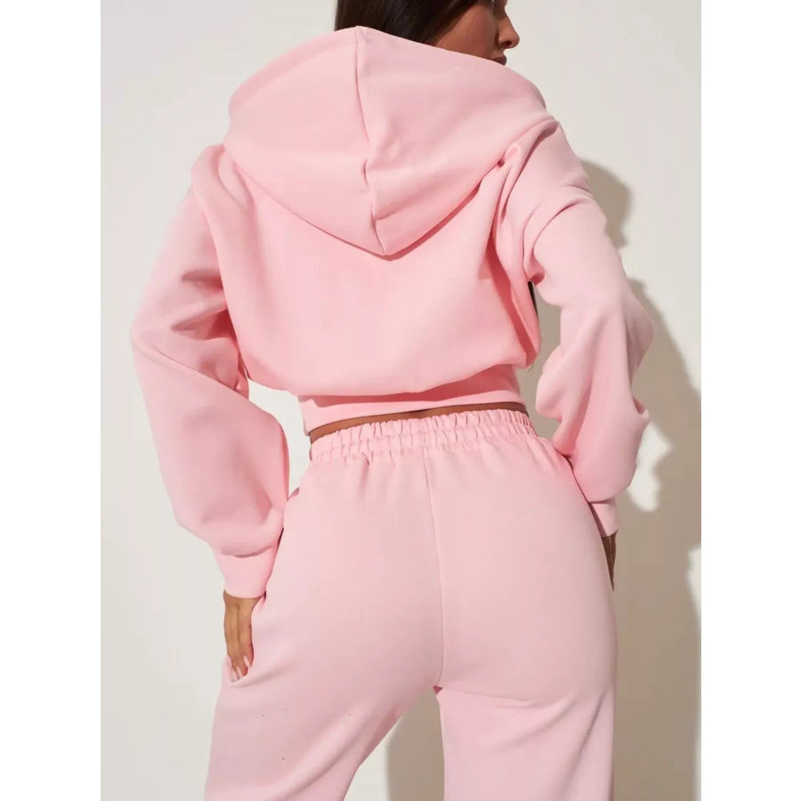 Zip-Up Hoodie and Wide-Leg Pants Set Apparel and Accessories