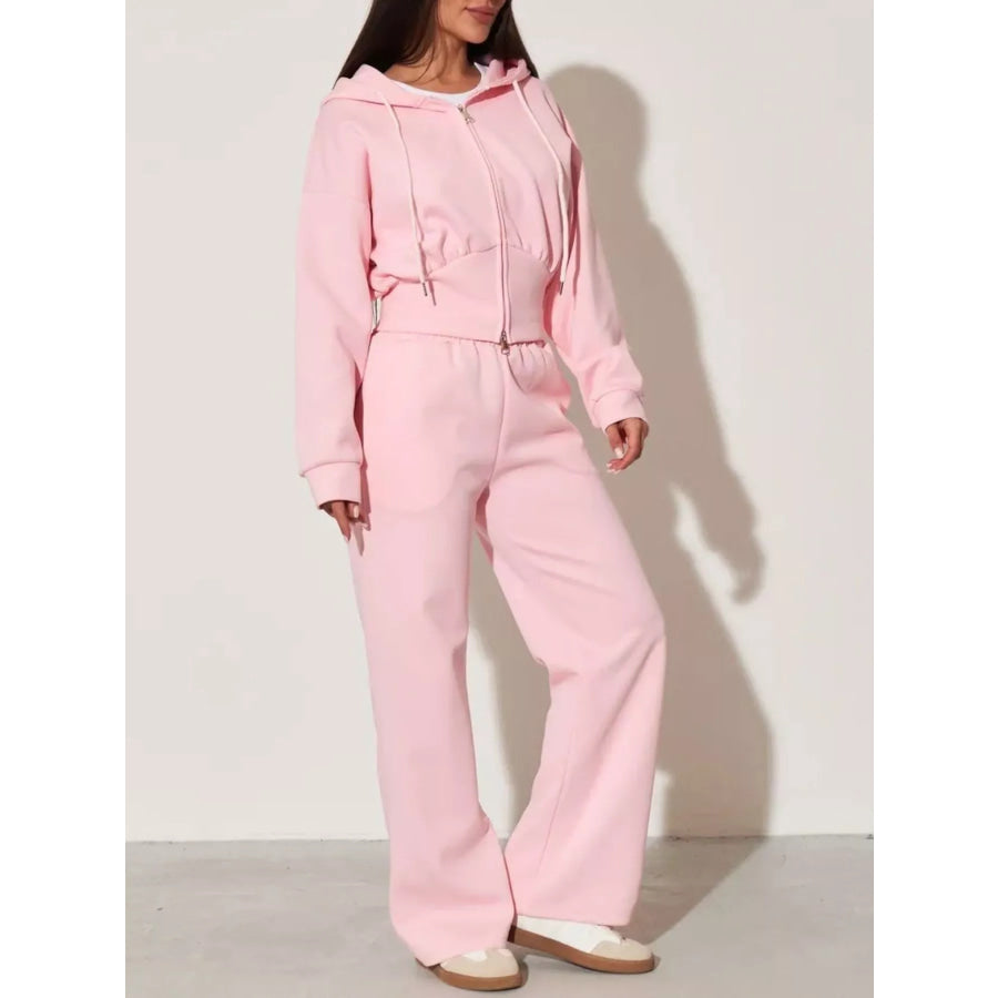 Zip-Up Hoodie and Wide-Leg Pants Set Apparel and Accessories