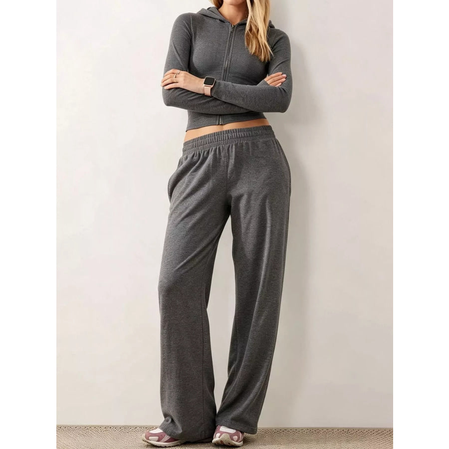 Zip-Up Hoodie and Wide-Leg Pants Set Apparel Accessories